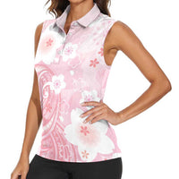 Japan Sakura Floral with Polynesian Vibe Women Sleeveless Polo Shirt LT9 - Polynesian Pride