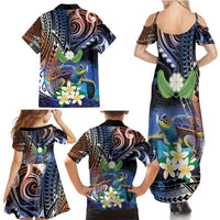 Marshall Islands Kwajalein Atoll Family Matching Summer Maxi Dress and Hawaiian Shirt Plumeria Sea Turtle with Polynesian Tribal