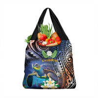 Marshall Islands Kwajalein Atoll Grocery Bag Plumeria Sea Turtle with Polynesian Tribal