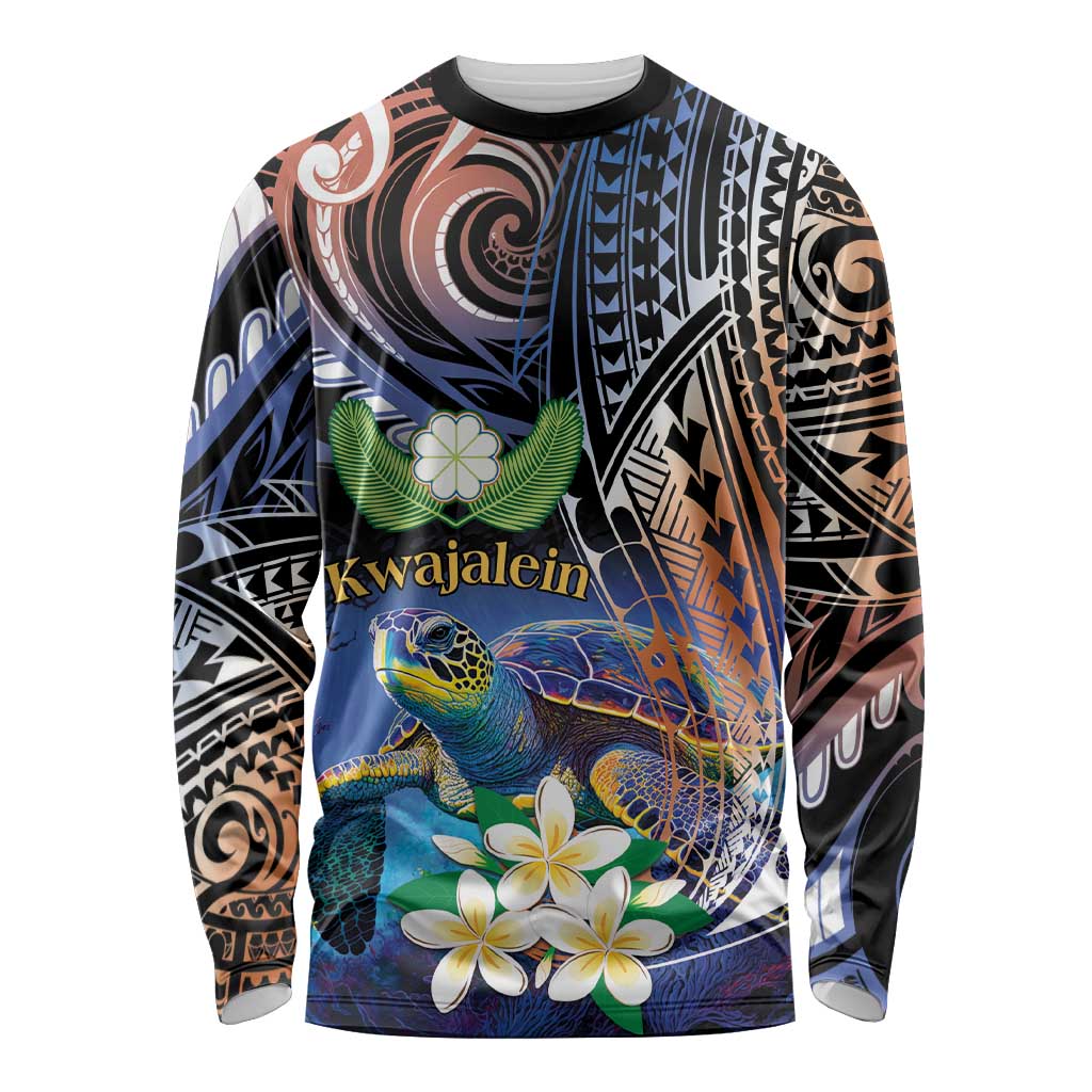 Marshall Islands Kwajalein Atoll Long Sleeve Shirt Plumeria Sea Turtle with Polynesian Tribal