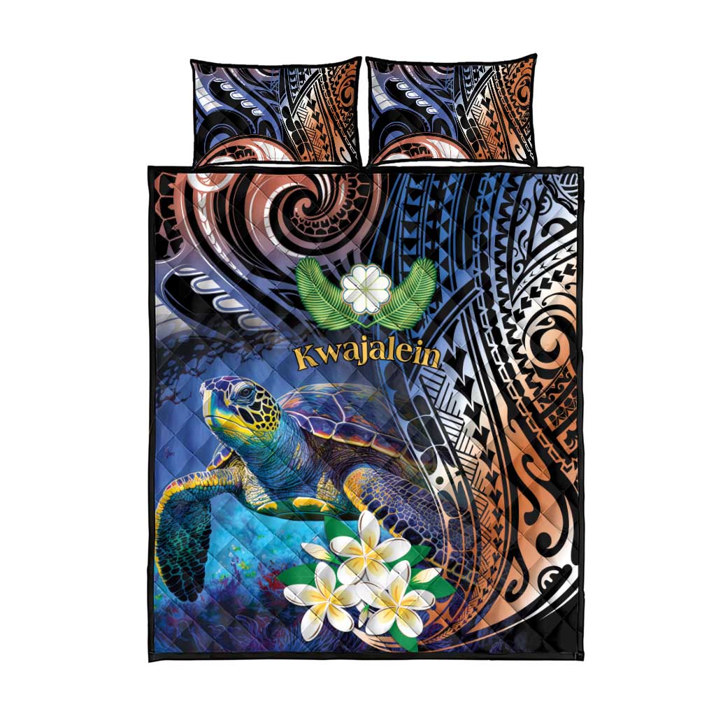 Marshall Islands Kwajalein Atoll Quilt Bed Set Plumeria Sea Turtle with Polynesian Tribal