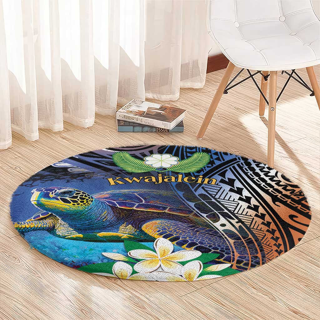 Marshall Islands Kwajalein Atoll Round Carpet Plumeria Sea Turtle with Polynesian Tribal