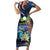 Marshall Islands Kwajalein Atoll Short Sleeve Bodycon Dress Plumeria Sea Turtle with Polynesian Tribal