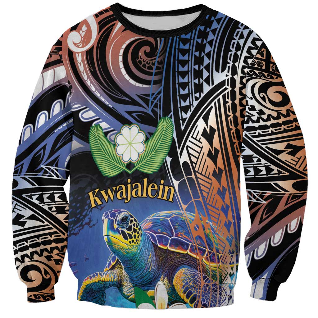 Marshall Islands Kwajalein Atoll Sweatshirt Plumeria Sea Turtle with Polynesian Tribal