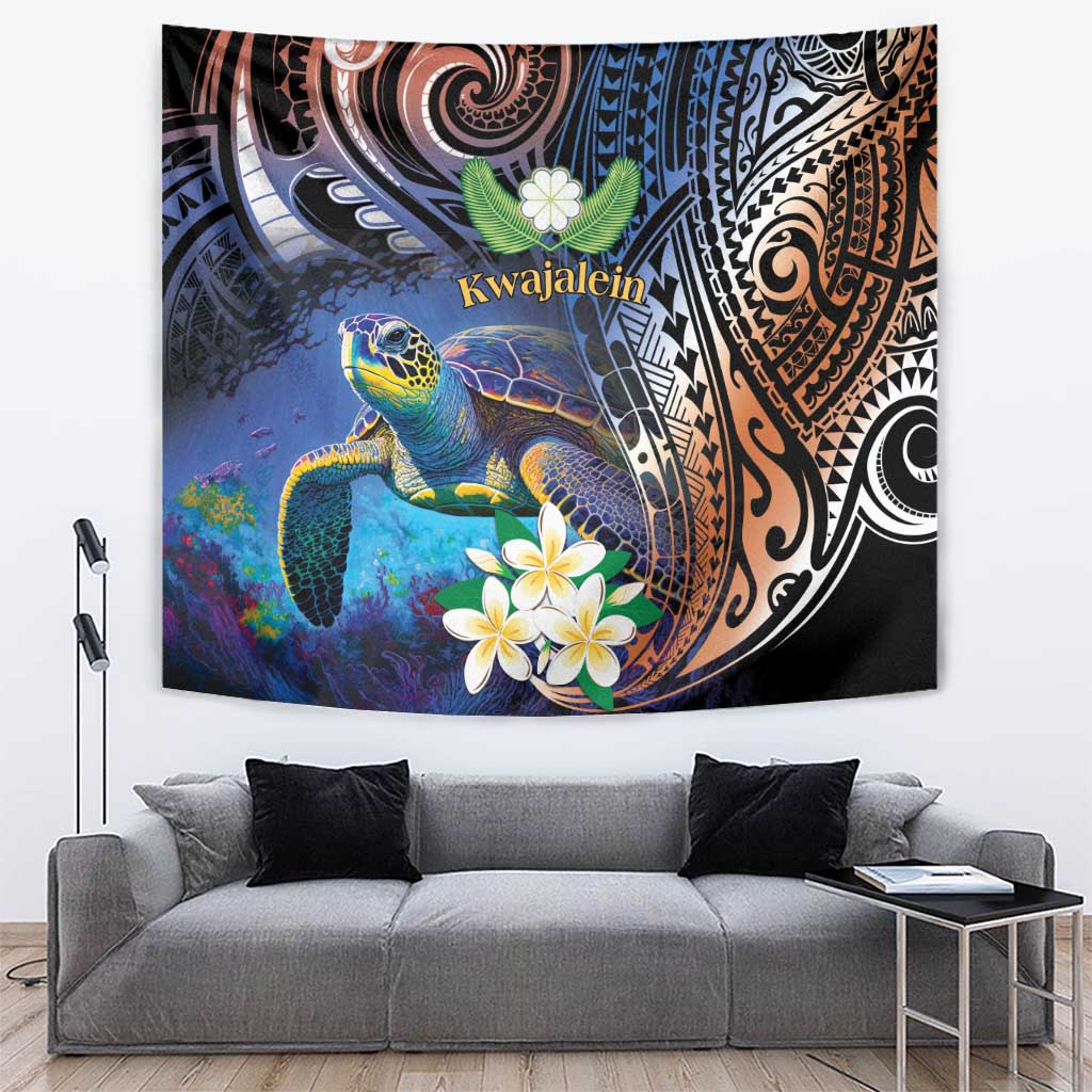 Marshall Islands Kwajalein Atoll Tapestry Plumeria Sea Turtle with Polynesian Tribal