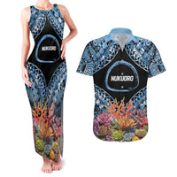 Personalised Nukuoro Micronesia Atoll Couples Matching Tank Maxi Dress and Hawaiian Shirt with Pacific Coral Reef LT9 Blue - Polynesian Pride
