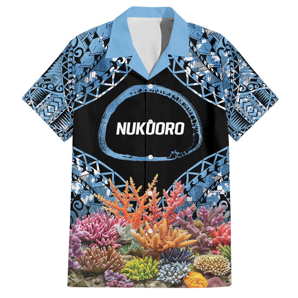Personalised Nukuoro Micronesia Atoll Family Matching Long Sleeve Bodycon Dress and Hawaiian Shirt with Pacific Coral Reef LT9 Dad's Shirt - Short Sleeve Blue - Polynesian Pride