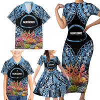 Personalised Nukuoro Micronesia Atoll Family Matching Short Sleeve Bodycon Dress and Hawaiian Shirt with Pacific Coral Reef LT9 - Polynesian Pride