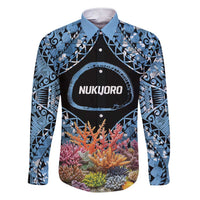 Personalised Nukuoro Micronesia Atoll Family Matching Short Sleeve Bodycon Dress and Hawaiian Shirt with Pacific Coral Reef LT9 Dad's Shirt - Long Sleeve Blue - Polynesian Pride