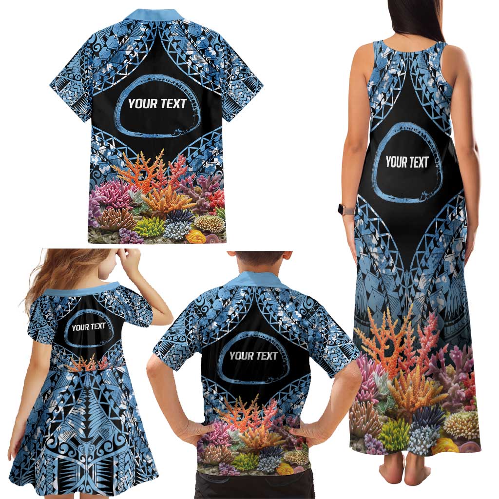 Personalised Nukuoro Micronesia Atoll Family Matching Tank Maxi Dress and Hawaiian Shirt with Pacific Coral Reef
