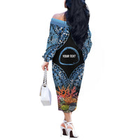 Personalised Nukuoro Micronesia Atoll Off The Shoulder Long Sleeve Dress with Pacific Coral Reef