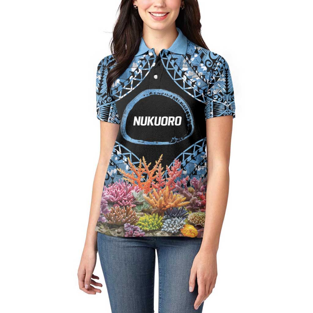 Personalised Nukuoro Micronesia Atoll Women Polo Shirt with Pacific Coral Reef
