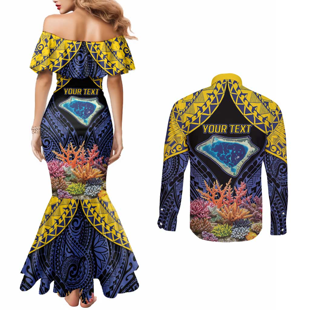 Tokelau Atafu Atoll Personalised Couples Matching Mermaid Dress and Long Sleeve Button Shirt Pacific Coral Reef Vibe
