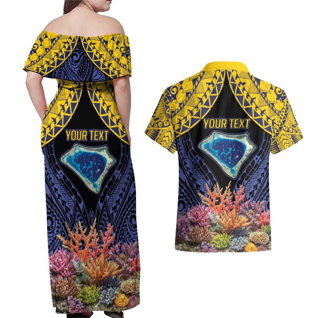 Tokelau Atafu Atoll Personalised Couples Matching Off Shoulder Maxi Dress and Hawaiian Shirt Pacific Coral Reef Vibe