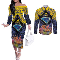 Tokelau Atafu Atoll Personalised Couples Matching Off The Shoulder Long Sleeve Dress and Long Sleeve Button Shirt Pacific Coral Reef Vibe