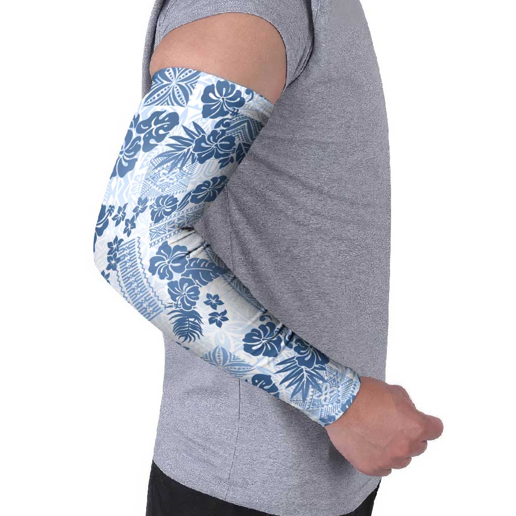Vintage Hawaii Arm Sleeves Hibiscus Tapa Tribal With Hawaiian Quilt Pattern Blue - Polynesian Pride