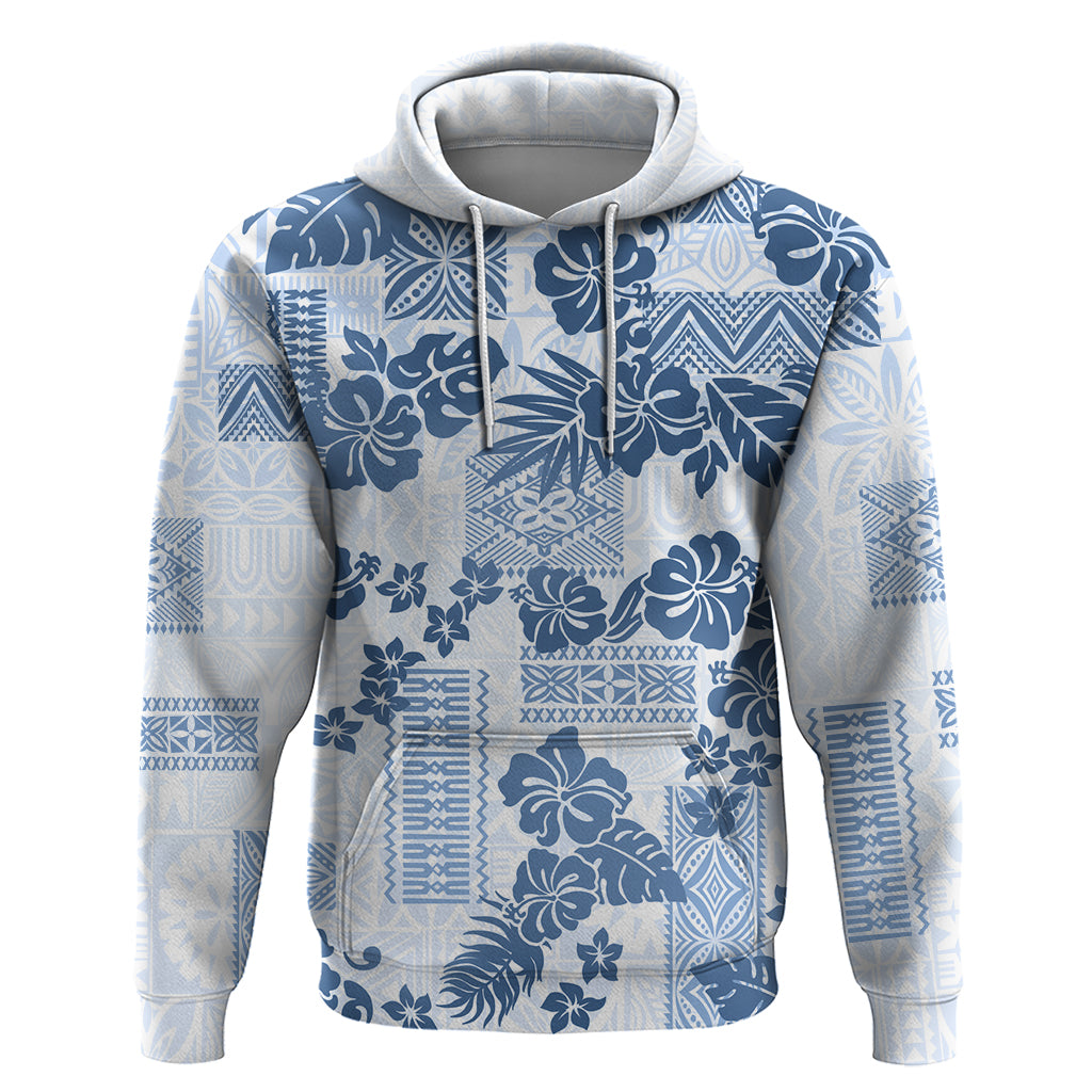 Vintage Hawaii Hoodie Hibiscus Tapa Tribal With Hawaiian Quilt Pattern Blue LT9 Blue - Polynesian Pride