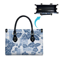 Vintage Hawaii Leather Bag Hibiscus Tapa Tribal With Hawaiian Quilt Pattern Blue - Polynesian Pride
