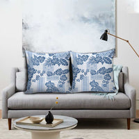 Vintage Hawaii Pillow Cover Hibiscus Tapa Tribal With Hawaiian Quilt Pattern Blue - Polynesian Pride