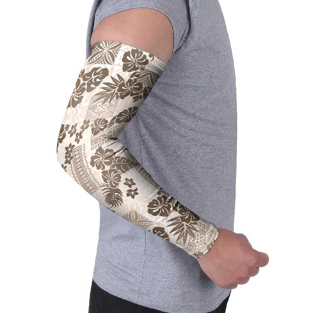 Vintage Hawaii Arm Sleeves Hibiscus Tapa Tribal With Hawaiian Quilt Pattern Gold - Polynesian Pride