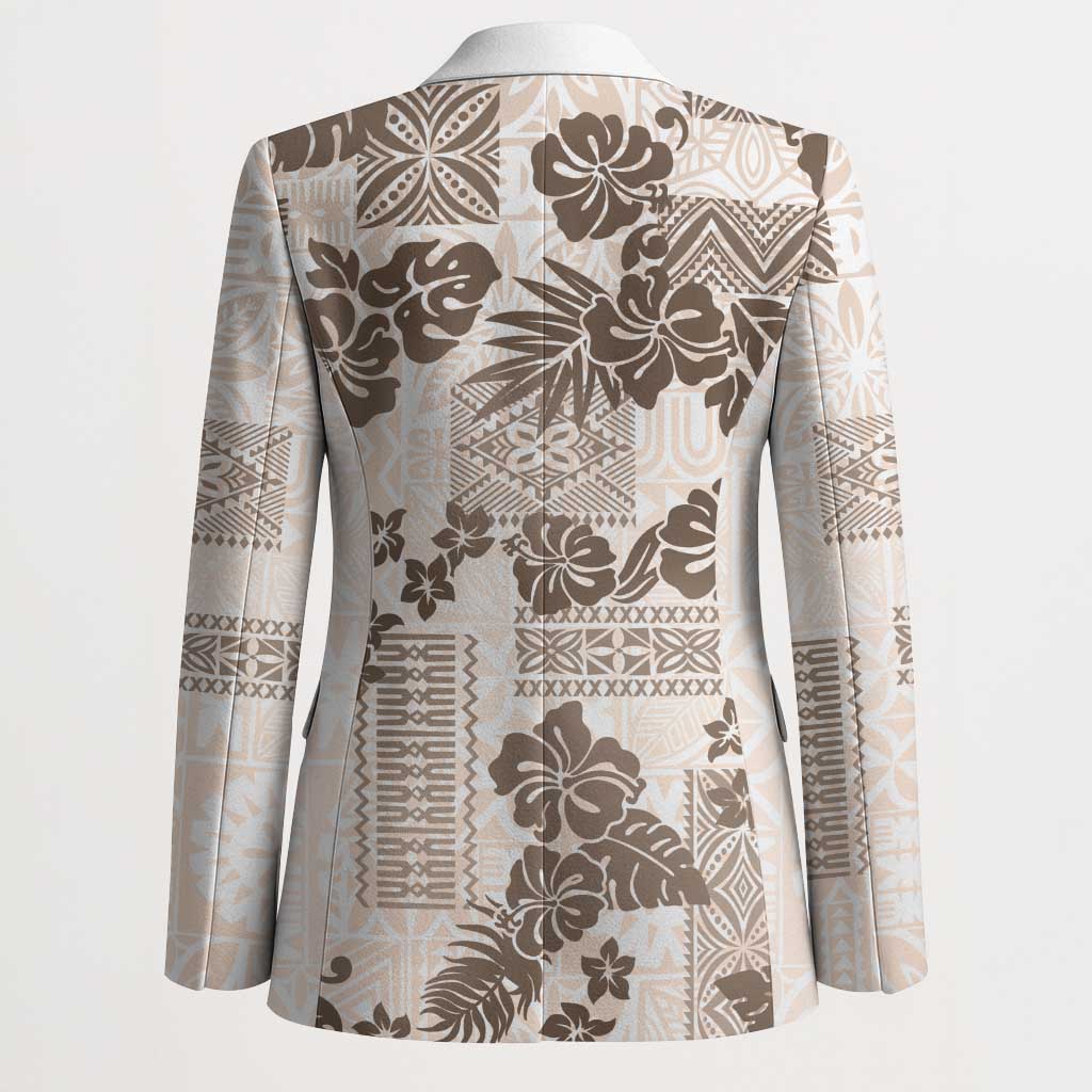 Vintage Hawaii Blazer Hibiscus Tapa Tribal With Hawaiian Quilt Pattern Gold - Polynesian Pride