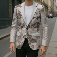 Vintage Hawaii Blazer Hibiscus Tapa Tribal With Hawaiian Quilt Pattern Gold - Polynesian Pride
