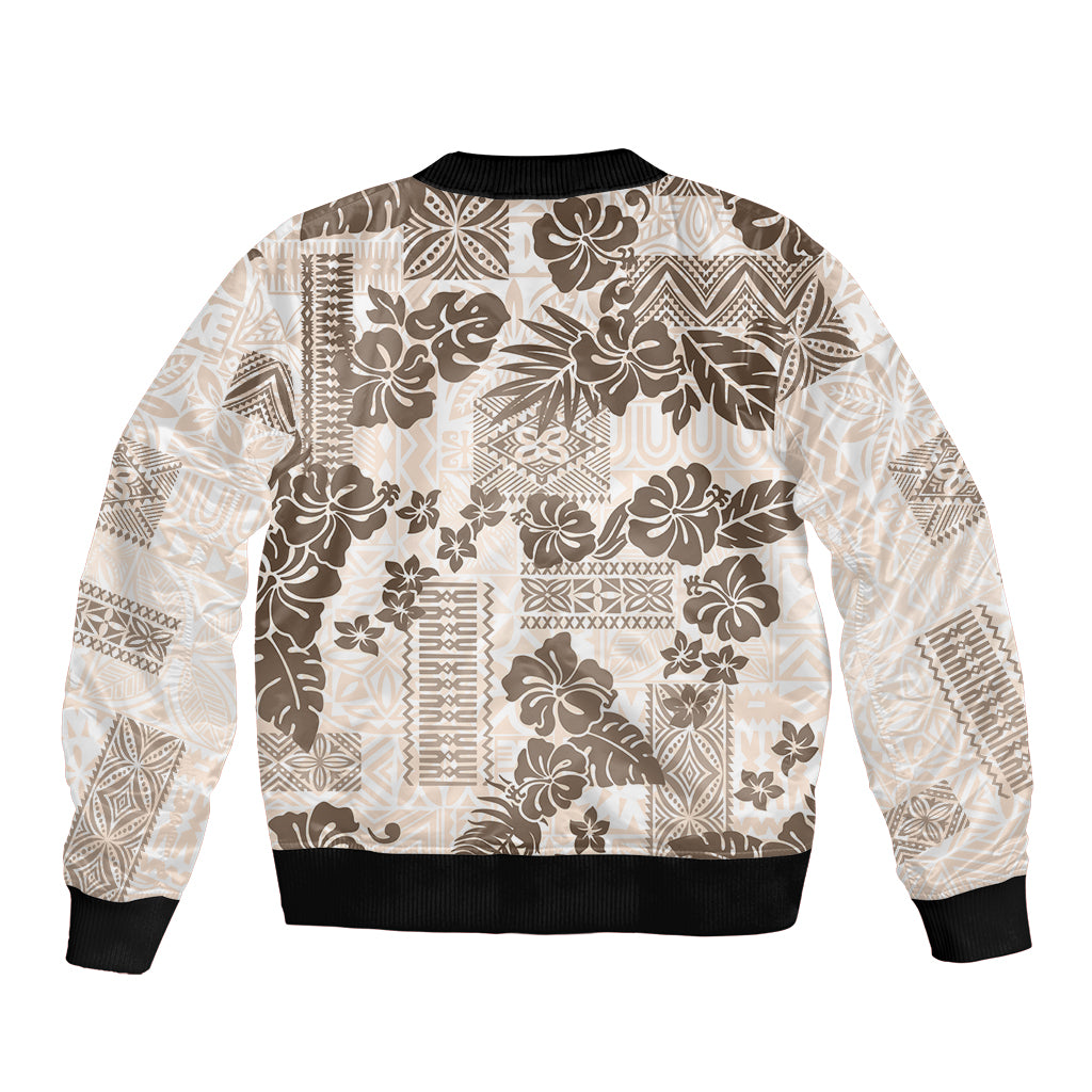 Vintage Hawaii Bomber Jacket Hibiscus Tapa Tribal With Hawaiian Quilt Pattern Gold LT9 - Polynesian Pride