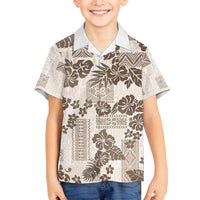 Vintage Hawaii Family Matching Puletasi Dress and Hawaiian Shirt Hibiscus Tapa Tribal With Hawaiian Quilt Pattern Gold LT9 Son's Shirt Gold - Polynesian Pride