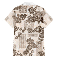 Vintage Hawaii Hawaiian Shirt Hibiscus Tapa Tribal With Hawaiian Quilt Pattern Gold LT9 - Polynesian Pride