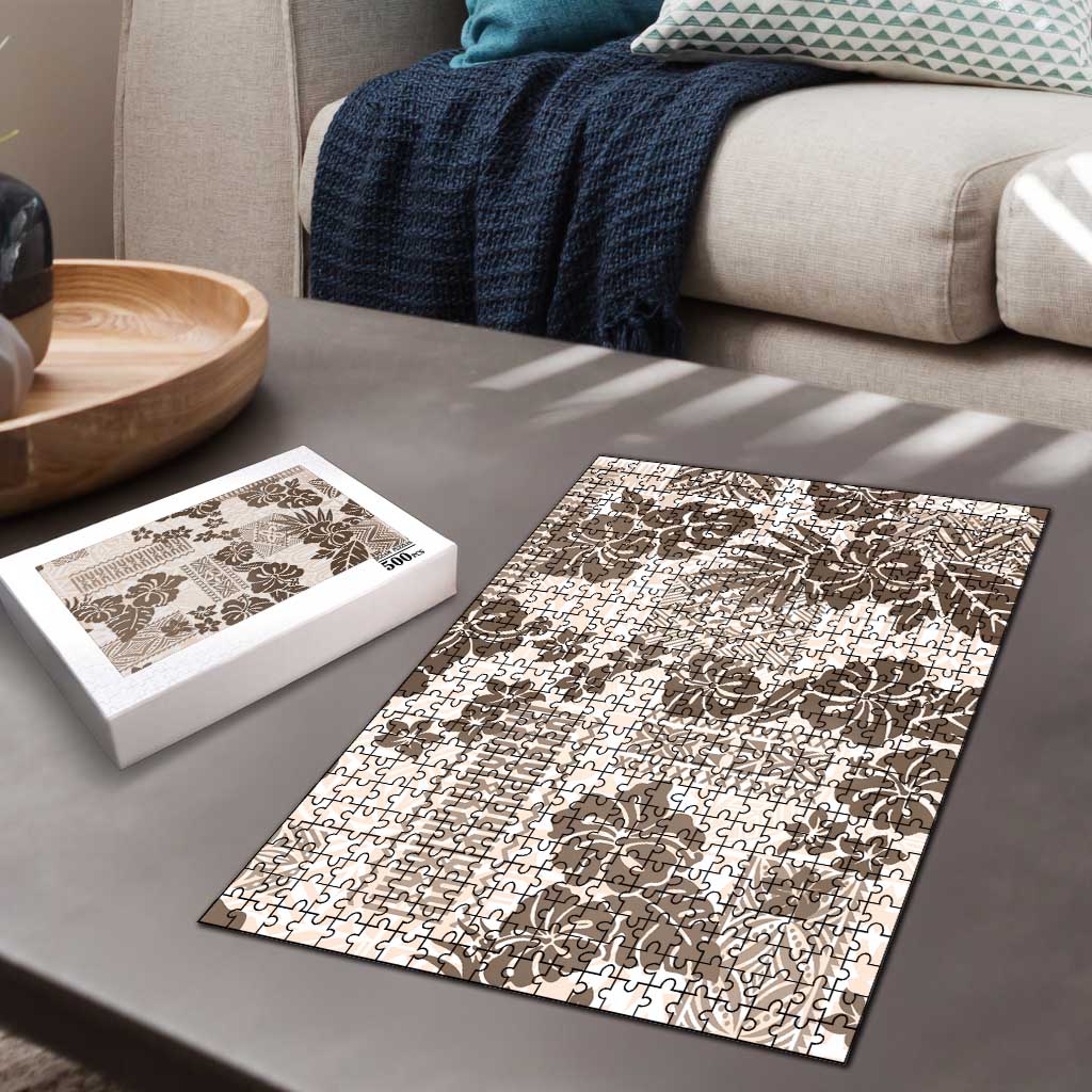 Vintage Hawaii Puzzle Hibiscus Tapa Tribal With Hawaiian Quilt Pattern Gold - Polynesian Pride