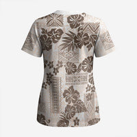 Vintage Hawaii Scrub Top Hibiscus Tapa Tribal With Hawaiian Quilt Pattern Gold - Polynesian Pride