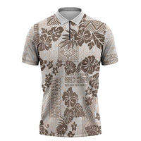 Vintage Hawaii Zipper Polo Shirt Hibiscus Tapa Tribal With Hawaiian Quilt Pattern Gold - Polynesian Pride