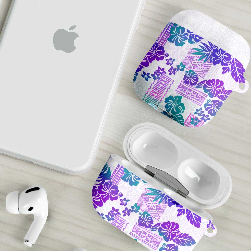Vintage Hawaii AirPods Case Hibiscus Tapa Tribal With Hawaiian Quilt Pattern Purple - Polynesian Pride