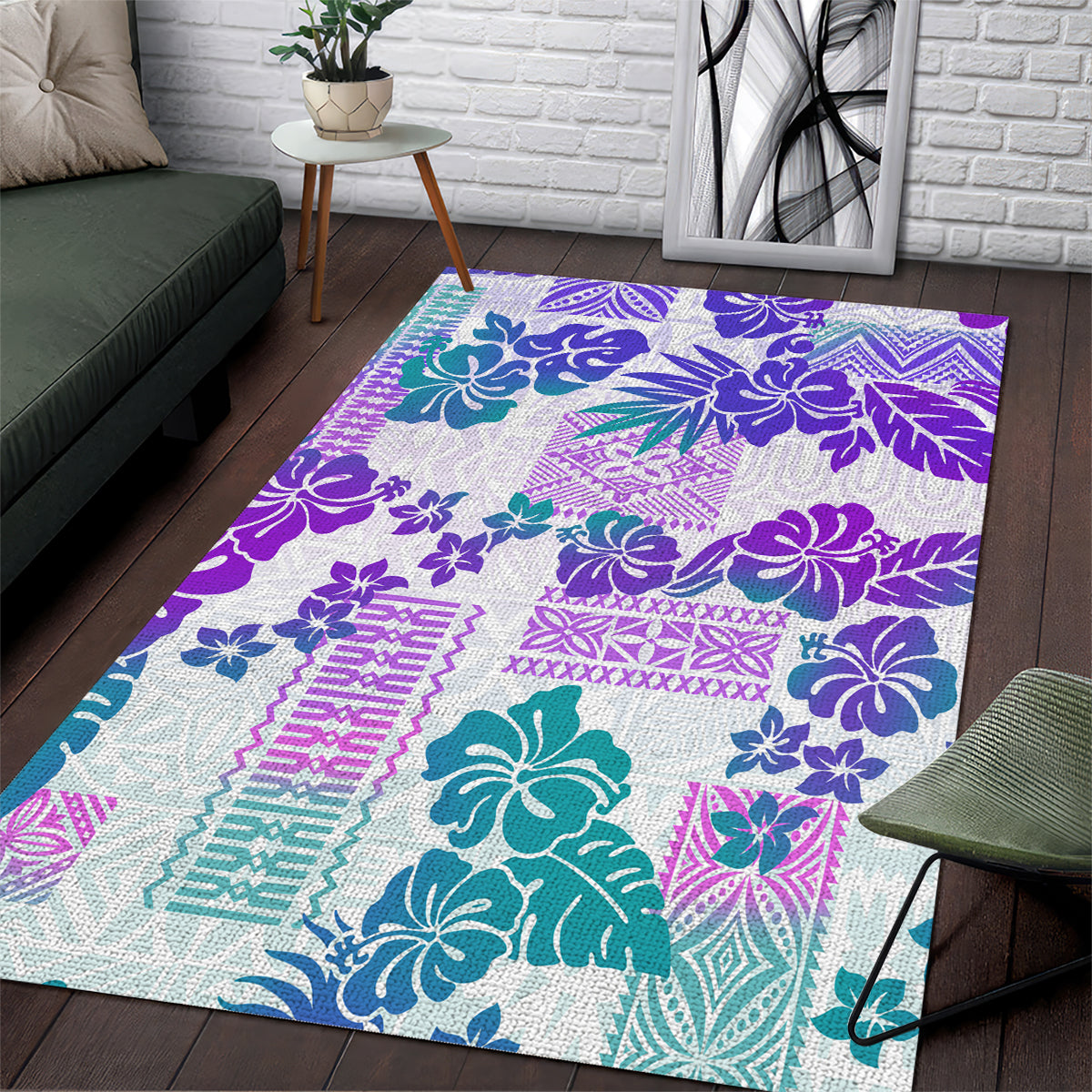 Vintage Hawaii Area Rug Hibiscus Tapa Tribal With Hawaiian Quilt Pattern Purple LT9 Purple - Polynesian Pride