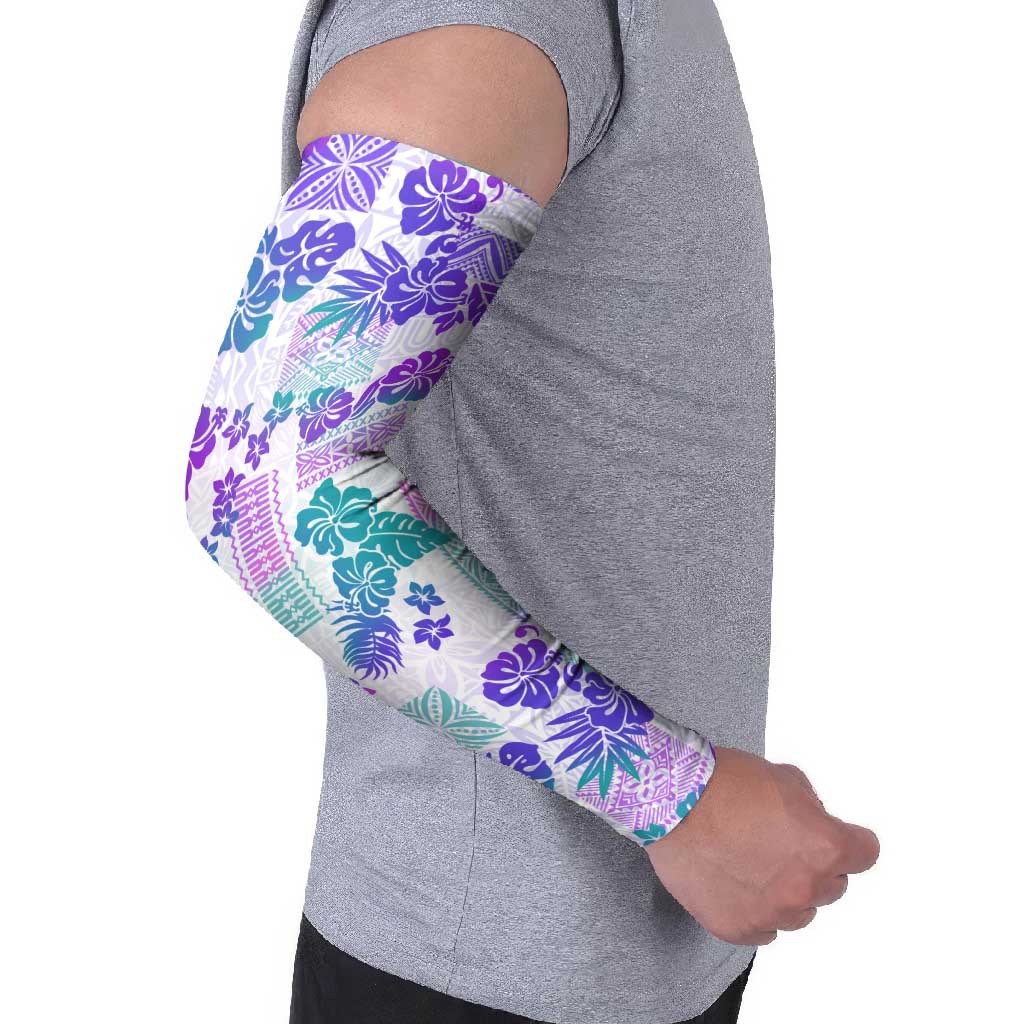 Vintage Hawaii Arm Sleeves Hibiscus Tapa Tribal With Hawaiian Quilt Pattern Purple - Polynesian Pride