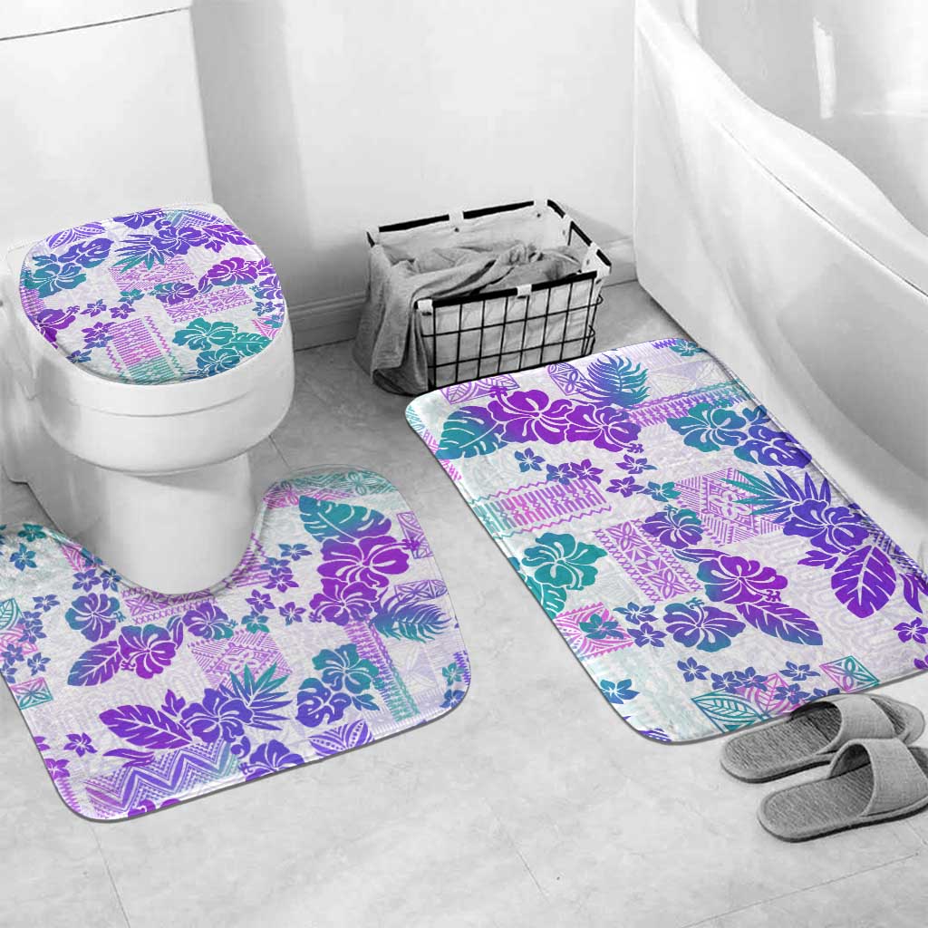 Vintage Hawaii Bathroom Set Hibiscus Tapa Tribal With Hawaiian Quilt Pattern Purple - Polynesian Pride