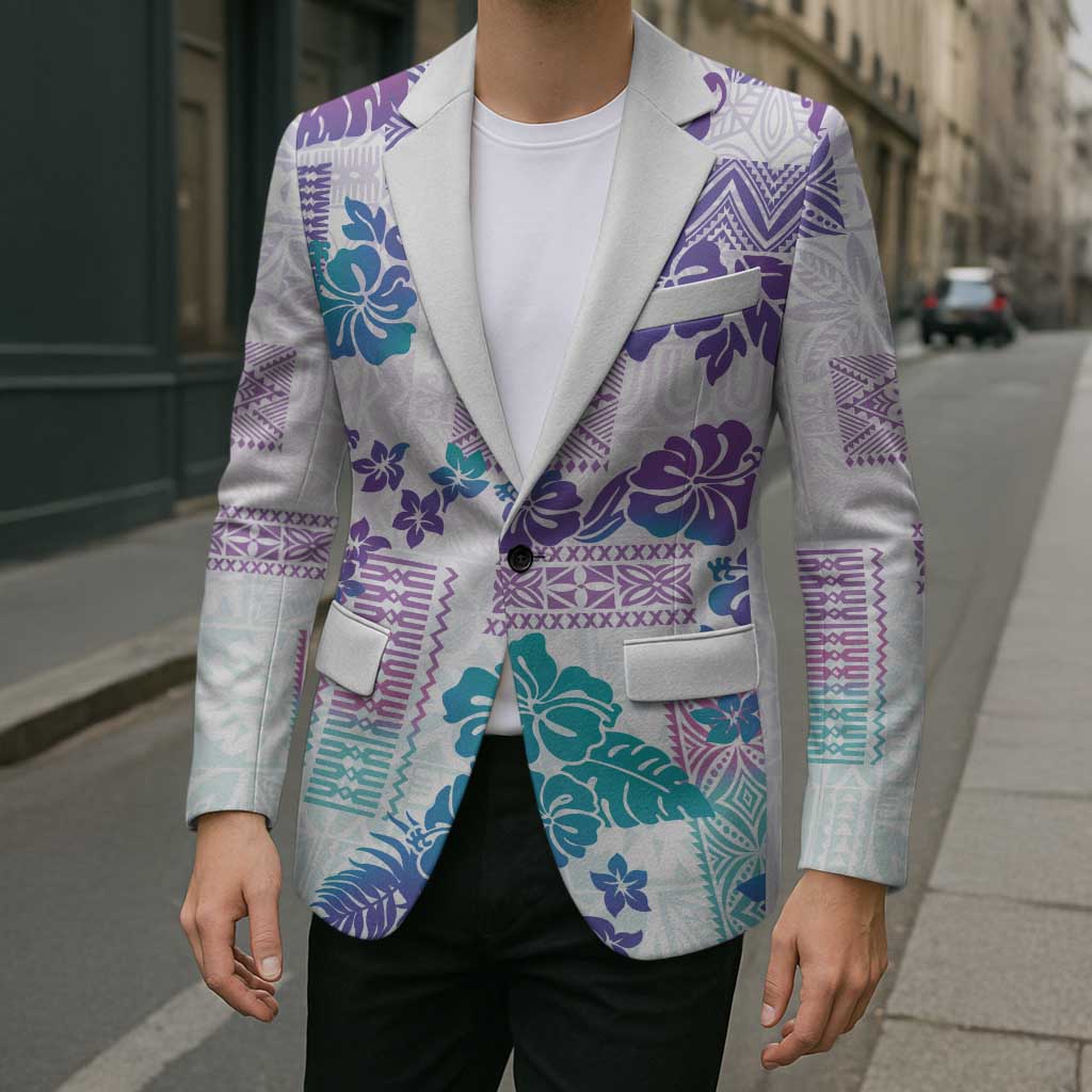 Vintage Hawaii Blazer Hibiscus Tapa Tribal With Hawaiian Quilt Pattern Purple - Polynesian Pride