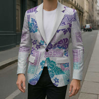 Vintage Hawaii Blazer Hibiscus Tapa Tribal With Hawaiian Quilt Pattern Purple - Polynesian Pride