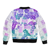 Vintage Hawaii Bomber Jacket Hibiscus Tapa Tribal With Hawaiian Quilt Pattern Purple LT9 - Polynesian Pride