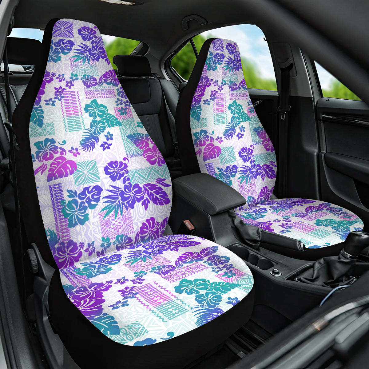 Vintage Hawaii Car Seat Cover Hibiscus Tapa Tribal With Hawaiian Quilt Pattern Purple LT9 One Size Purple - Polynesian Pride