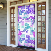 Vintage Hawaii Door Cover Hibiscus Tapa Tribal With Hawaiian Quilt Pattern Purple - Polynesian Pride