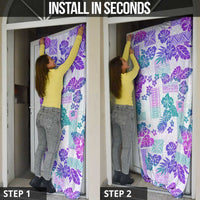 Vintage Hawaii Door Cover Hibiscus Tapa Tribal With Hawaiian Quilt Pattern Purple - Polynesian Pride