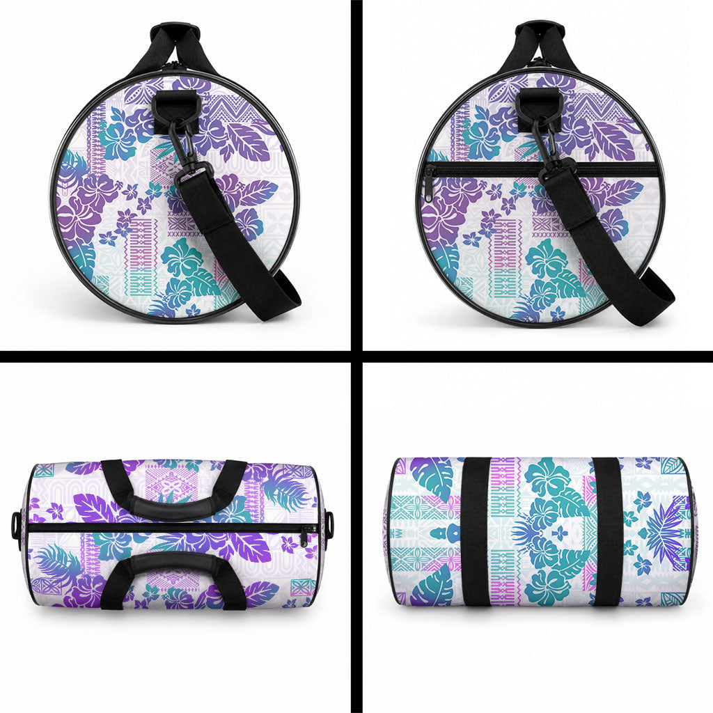 Vintage Hawaii Duffle Bag Hibiscus Tapa Tribal With Hawaiian Quilt Pattern Purple LT9 - Polynesian Pride