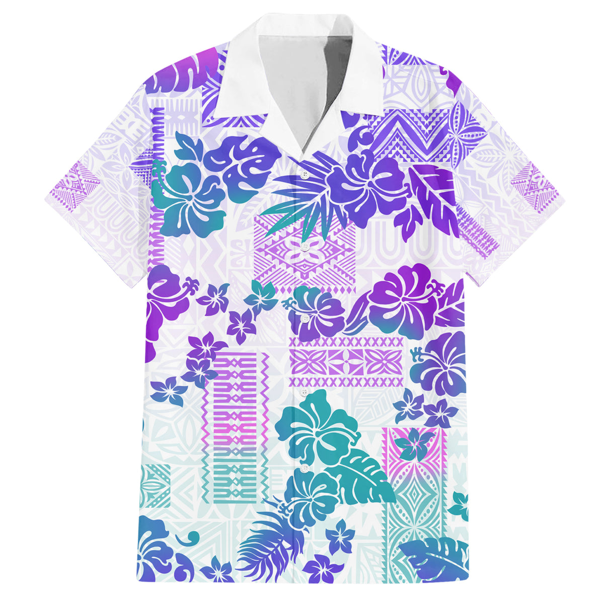 Vintage Hawaii Family Matching Short Sleeve Bodycon Dress and Hawaiian Shirt Hibiscus Tapa Tribal With Hawaiian Quilt Pattern Purple LT9 Dad's Shirt - Short Sleeve Purple - Polynesian Pride