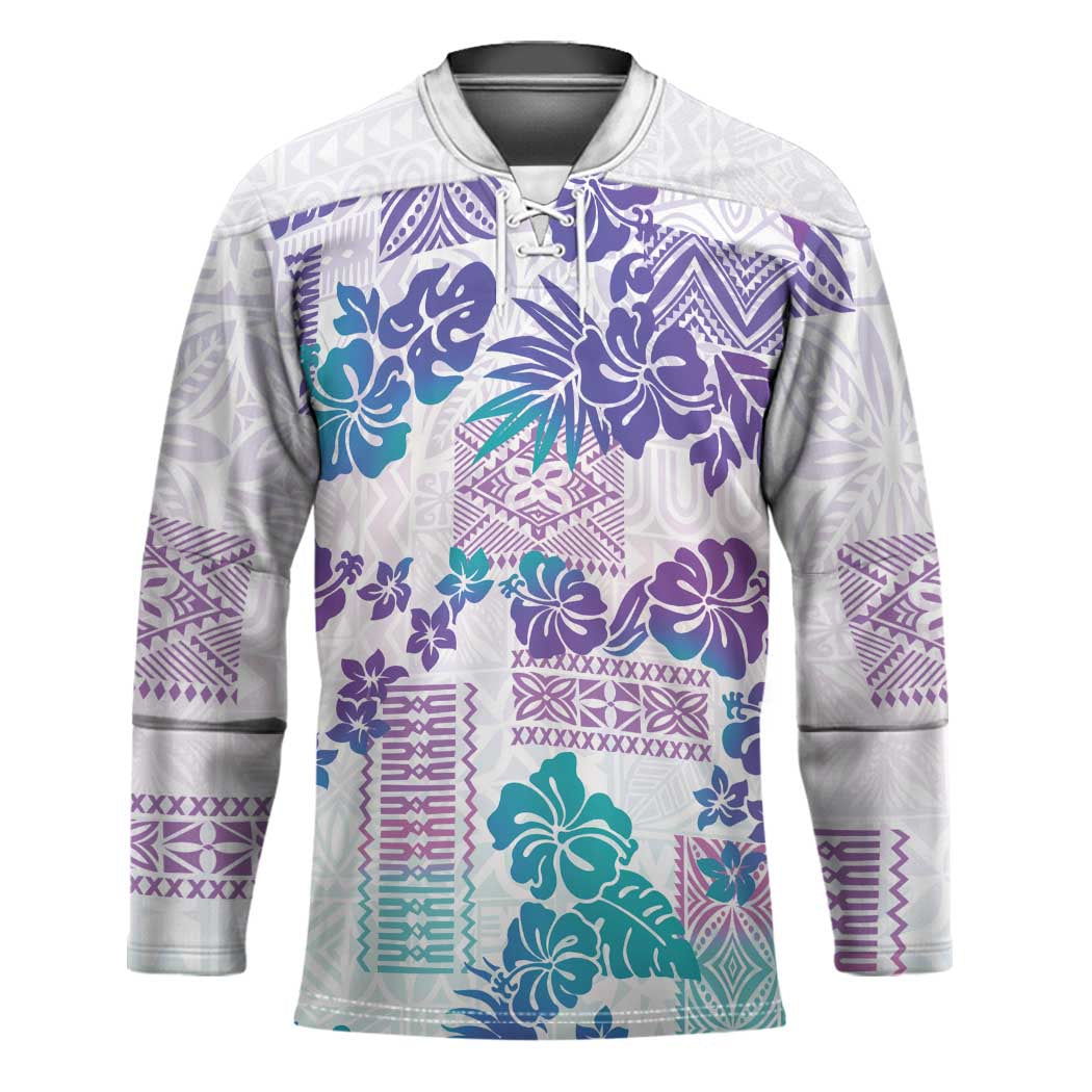 Vintage Hawaii Hockey Jersey Hibiscus Tapa Tribal With Hawaiian Quilt Pattern Purple - Polynesian Pride