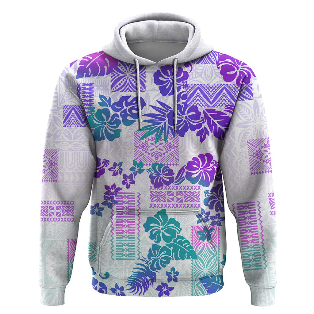 Vintage Hawaii Hoodie Hibiscus Tapa Tribal With Hawaiian Quilt Pattern Purple LT9 Purple - Polynesian Pride