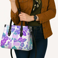 Vintage Hawaii Leather Bag Hibiscus Tapa Tribal With Hawaiian Quilt Pattern Purple - Polynesian Pride