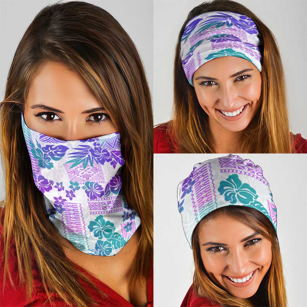 Vintage Hawaii Neck Gaiter Hibiscus Tapa Tribal With Hawaiian Quilt Pattern Purple - Polynesian Pride