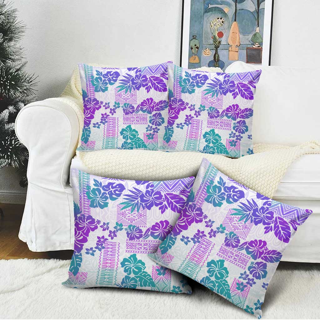 Vintage Hawaii Pillow Cover Hibiscus Tapa Tribal With Hawaiian Quilt Pattern Purple - Polynesian Pride
