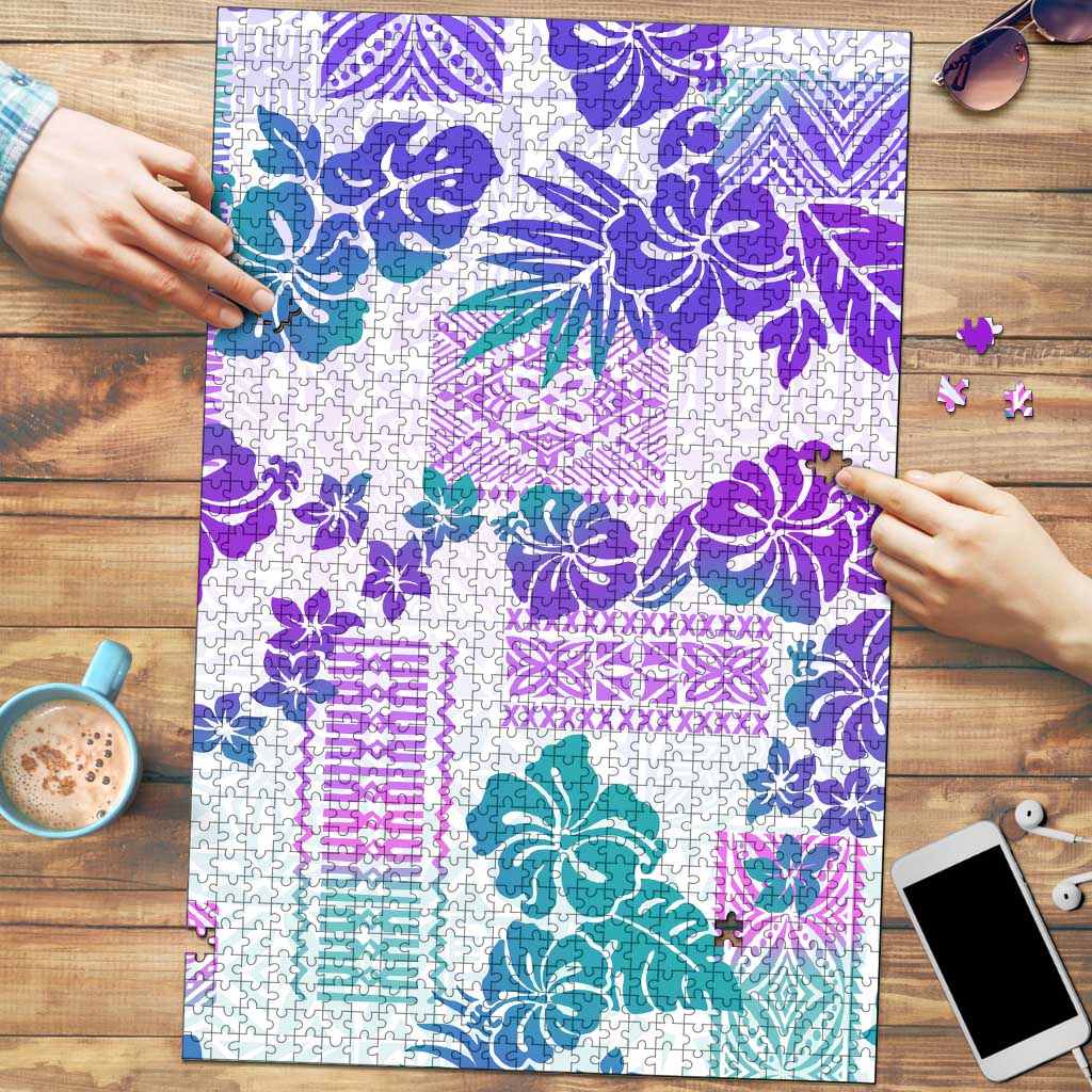 Vintage Hawaii Puzzle Hibiscus Tapa Tribal With Hawaiian Quilt Pattern Purple - Polynesian Pride